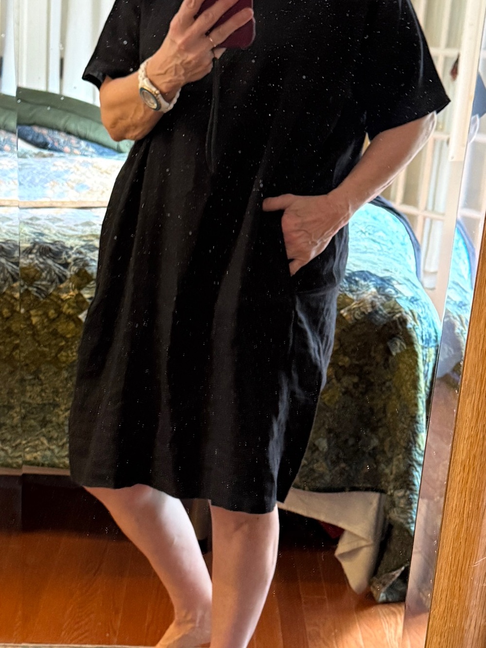Eileen Fisher Gorgeous Staple Black Midi A-Line Dress with Pockets